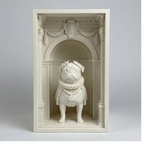 犬（パグ）の3Dプリント ブックヌーク 白PLA 本棚インテリア