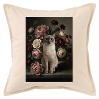猫（バーミーズ）クッション 45cm 花の油絵風カラーアート