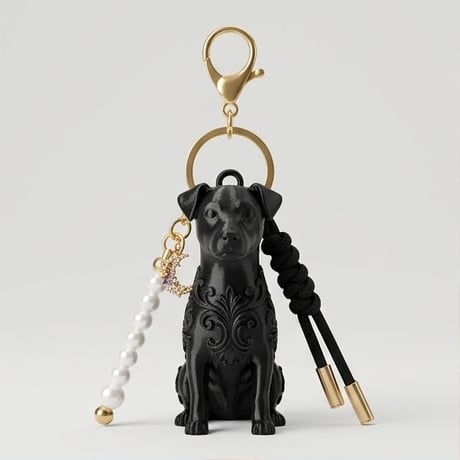 犬（ジャックラッセルテリア）のキーホルダー ミニチュア シルクブラック