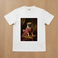 犬（パグ）半袖Tシャツ ルネサンス風カラーアート ホワイト 男女兼用