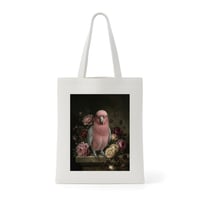 インコ（モモイロインコ）トートバッグ 花の油絵風アート キャンバス地