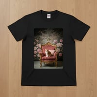 猫（マンチカン）半袖Tシャツ ロココ調シャビーピンク ブラック 男女兼用