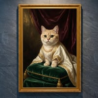 猫（マンチカン）のルネサンス風肖像画 油絵風アートA4金縁額装インテリア壁掛け