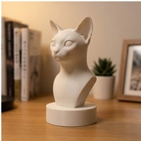 猫（アビシニアン）の3Dプリント胸像 白PLA 彫刻 置物 インテリア