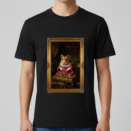 キャンベルハムスター半袖Tシャツ ルネサンス風カラー ブラック 男女兼用