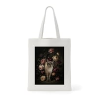 猫（シャム猫）トートバッグ 花の油絵風アート キャンバス地