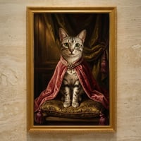 猫（エジプシャンマウ）のルネサンス風肖像画 油絵風アートA3額装インテリア壁掛け