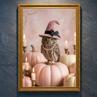 コノハズクのハロウィン限定アート A4金縁額装インテリア壁掛け