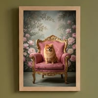 犬（ポメラニアン）のロココ調シャビーピンクアート A4額装インテリア壁掛け