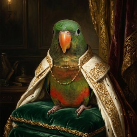 インコ（アカハラインコ）のルネサンス風肖像画 A4金縁額装インテリア壁掛け