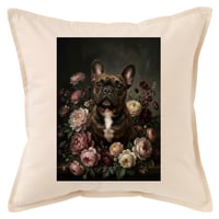 犬（フレンチブルドッグ）クッション 45cm 花の油絵風カラーアート