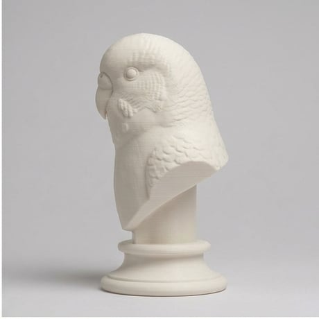 インコ（セキセイインコ）の3Dプリント胸像 白PLA 彫刻 置物 インテリア