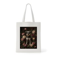 犬（ミニチュアシュナウザー）トートバッグ 花の油絵風アート キャンバス地