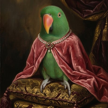 インコ（オオハナインコ）のルネサンス風肖像画 A4額装インテリア壁掛け