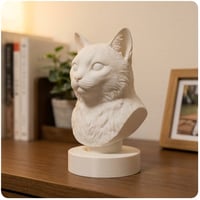 猫（マンチカン）の3Dプリント胸像 白PLA 彫刻 置物 インテリア