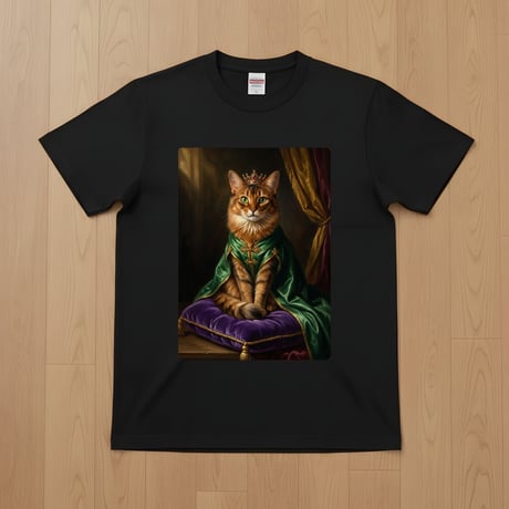 猫（ソマリ）半袖Tシャツ ルネサンス風カラーアート ブラック 男女兼用