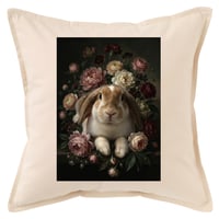 うさぎ（フレンチロップ）クッション 45cm 花の油絵風カラーアート