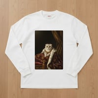 スコティッシュフォールド長袖Tシャツ ルネサンス風カラー ホワイト 男女兼用