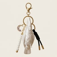 インコ（タイハクオウム）のキーホルダー ミニチュア シルクホワイト