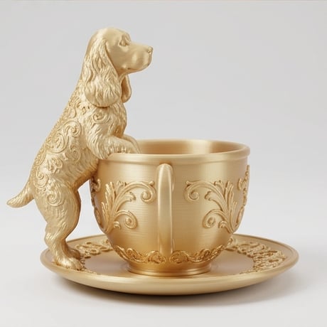 犬（コッカースパニエル）のアクセサリートレイ 小物入れ シルクゴールド