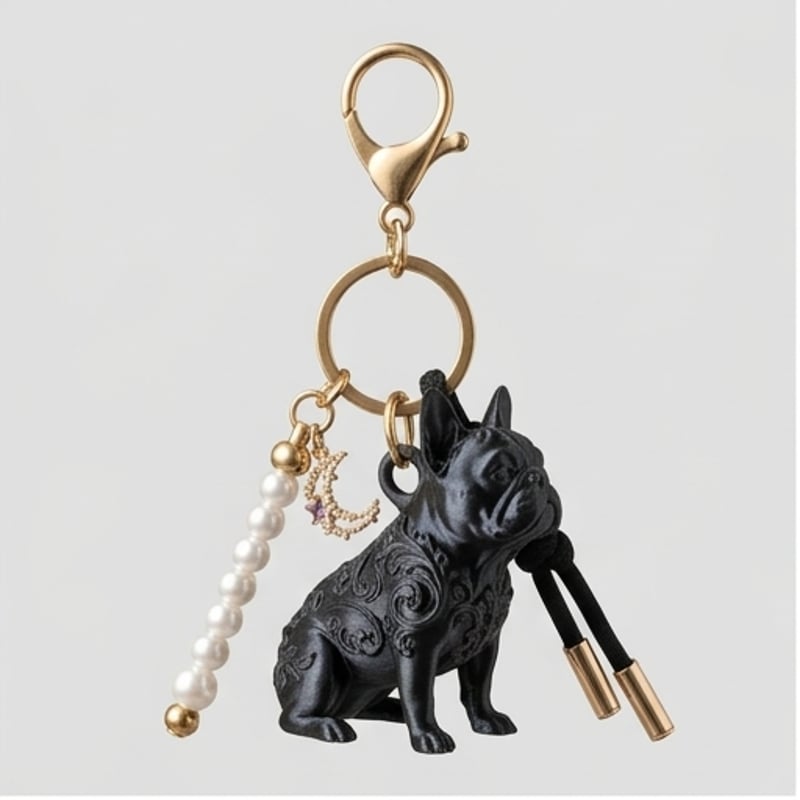 犬（フレンチブルドッグ）のキーホルダー ミニチュア シルクブラック