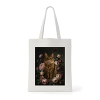猫（ソマリ）トートバッグ 花の油絵風アート キャンバス地