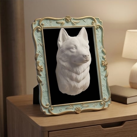 犬（サモエド）の壁掛けレリーフ 3Dプリント 白PLA インテリア
