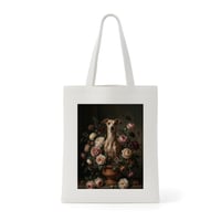 犬（イタリアングレーハウンド）トートバッグ 花の油絵風アート キャンバス地