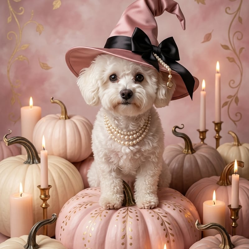 犬（ビションフリーゼ）のハロウィン限定アート A3額装インテリア