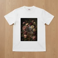 文鳥・ブンチョウ半袖Tシャツ 花の油絵風アート ホワイト 男女兼用
