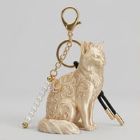 猫（ソマリ）のキーホルダー ミニチュア シルクゴールド