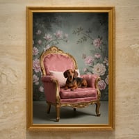 犬（ミニチュアダックスフンド）のロココ調アート A3額装インテリア壁掛け