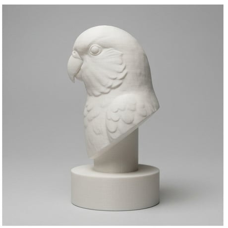 インコ（マメルリハ）の3Dプリント胸像 白PLA 彫刻 置物 インテリア