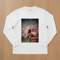 ベニコンゴウインコ長袖Tシャツ ロココ調シャビーピンク ホワイト 男女兼用