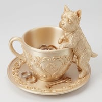 犬（ヨークシャーテリア）のアクセサリートレイ 小物入れ シルクゴールド