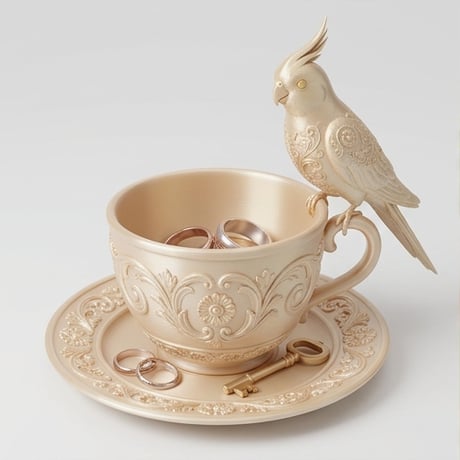インコ（オカメインコ）のアクセサリートレイ 小物入れ シルクゴールド