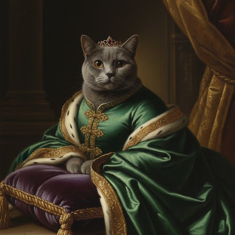 猫（ブリティッシュショートヘア）のルネサンス風肖像画 A3額装インテリア壁掛け