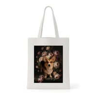 犬（コーギー）トートバッグ 花の油絵風アート キャンバス地