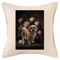 犬（シーズー）クッション 45cm 花の油絵風カラーアート