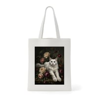 猫（ターキッシュアンゴラ）トートバッグ 花の油絵風アート キャンバス地
