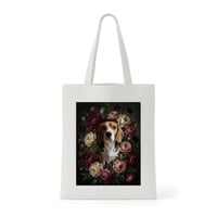 犬（ビーグル）トートバッグ 花の油絵風アート キャンバス地