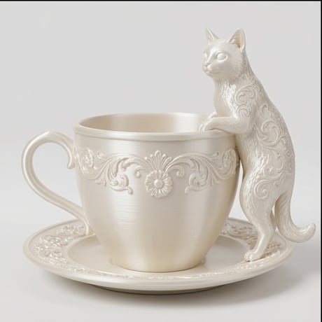 猫（ターキッシュアンゴラ）のアクセサリートレイ 小物入れ シルクホワイト