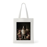 犬（ボーダーコリー）トートバッグ 花の油絵風アート キャンバス地