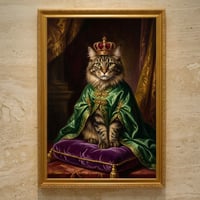 猫（メインクーン）のルネサンス風肖像画 油絵風アートA3額装インテリア壁掛け