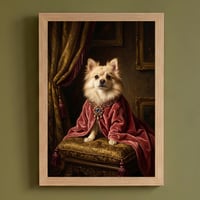 犬（ポメラニアン）のルネサンス風肖像画 油絵風アートA4額装インテリア壁掛け