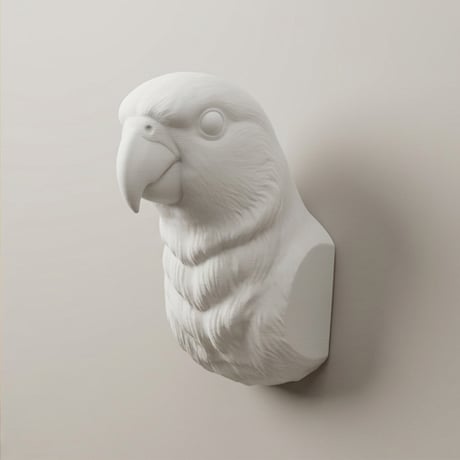 インコ（セネガルパロット）の壁掛けレリーフ 3Dプリント 白PLA インテリア