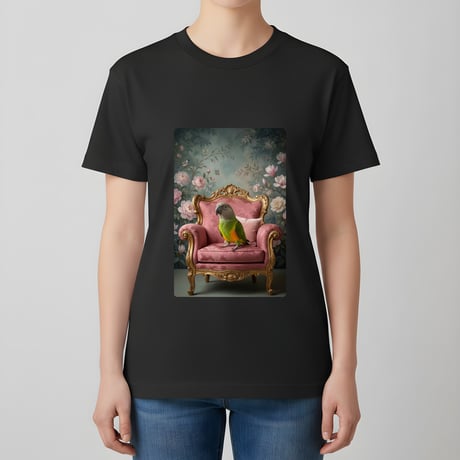 セネガルパロット半袖Tシャツ ロココ調シャビーピンク ブラック 男女兼用