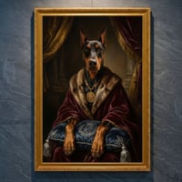 犬（ドーベルマン）のルネサンス風肖像画 油絵風アートA4金縁額装インテリア壁掛け