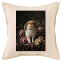うさぎ（ミニロップ）クッション 45cm 花の油絵風カラーアート