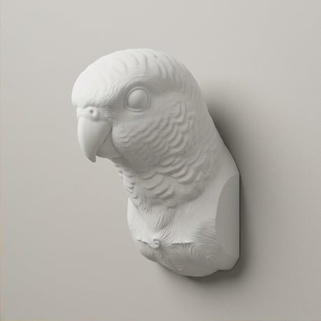 インコ（サザナミインコ）の壁掛けレリーフ 3Dプリント 白PLA インテリア